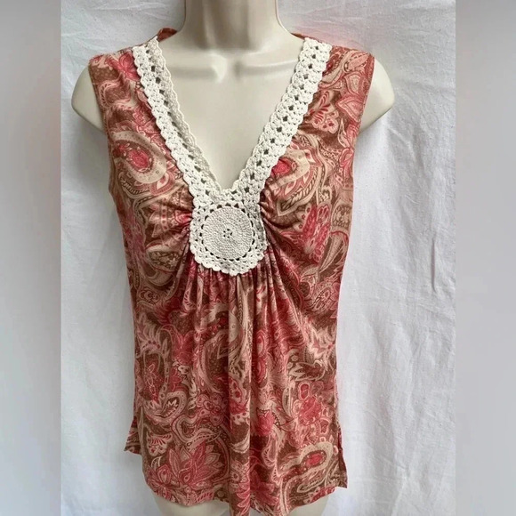 🌸 Cha Cha Vente Boho Sleeveless Paisley Top – Size M 🌸 - Picture 2 of 7